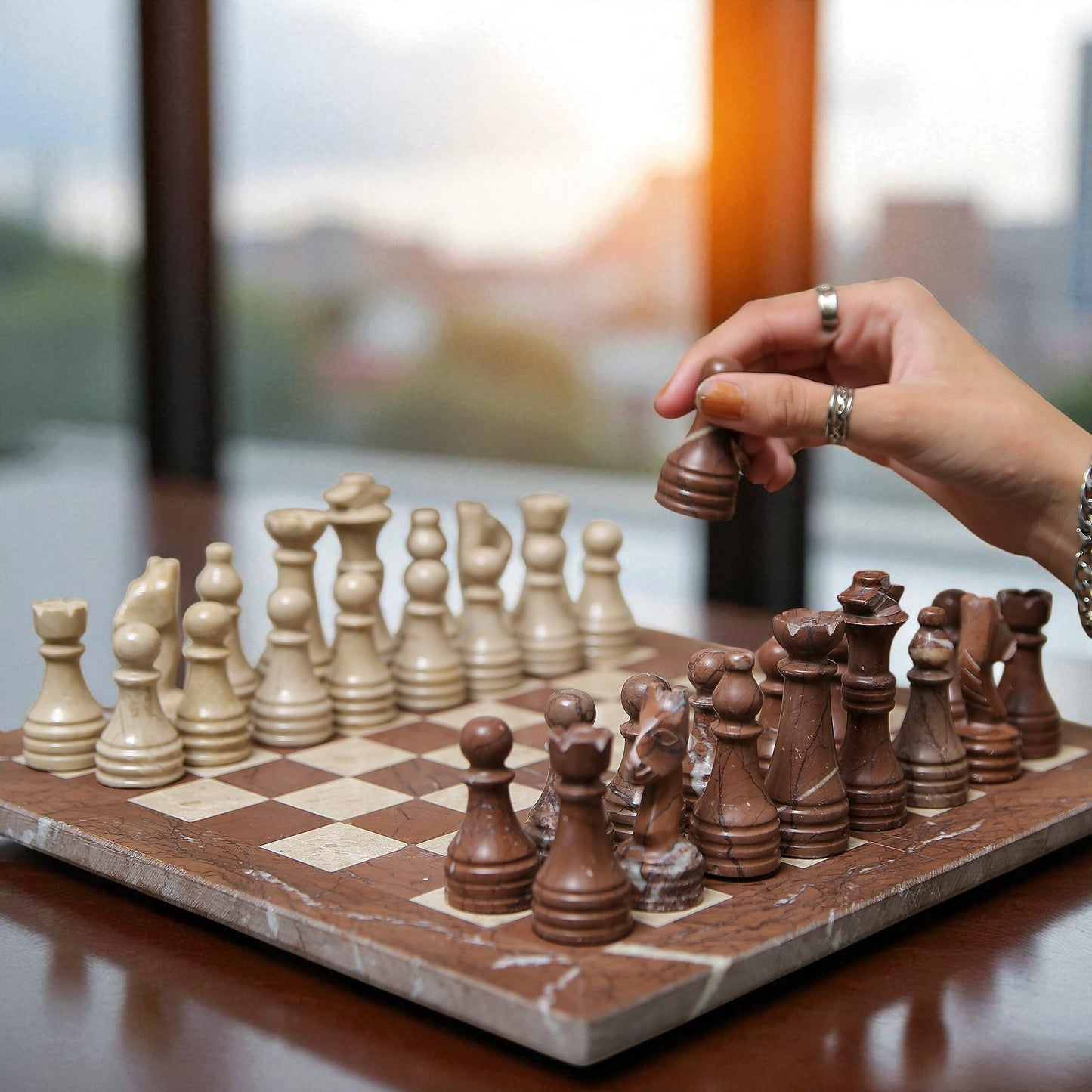 Marble Hives Luxury Handmade Marble Chess Set -Marina and Verona -10 Inch