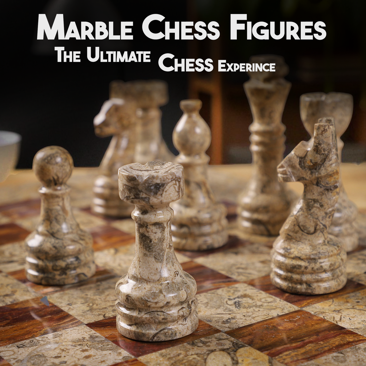Coral & Brown Chess Figures