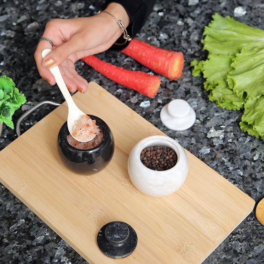 Marble Salt Cellar with Lid- Pack of 2 Marble Salt and Pepper Bowls- Salt Holder with Lid to Put Salt, Paprika, Pepper, and Spice