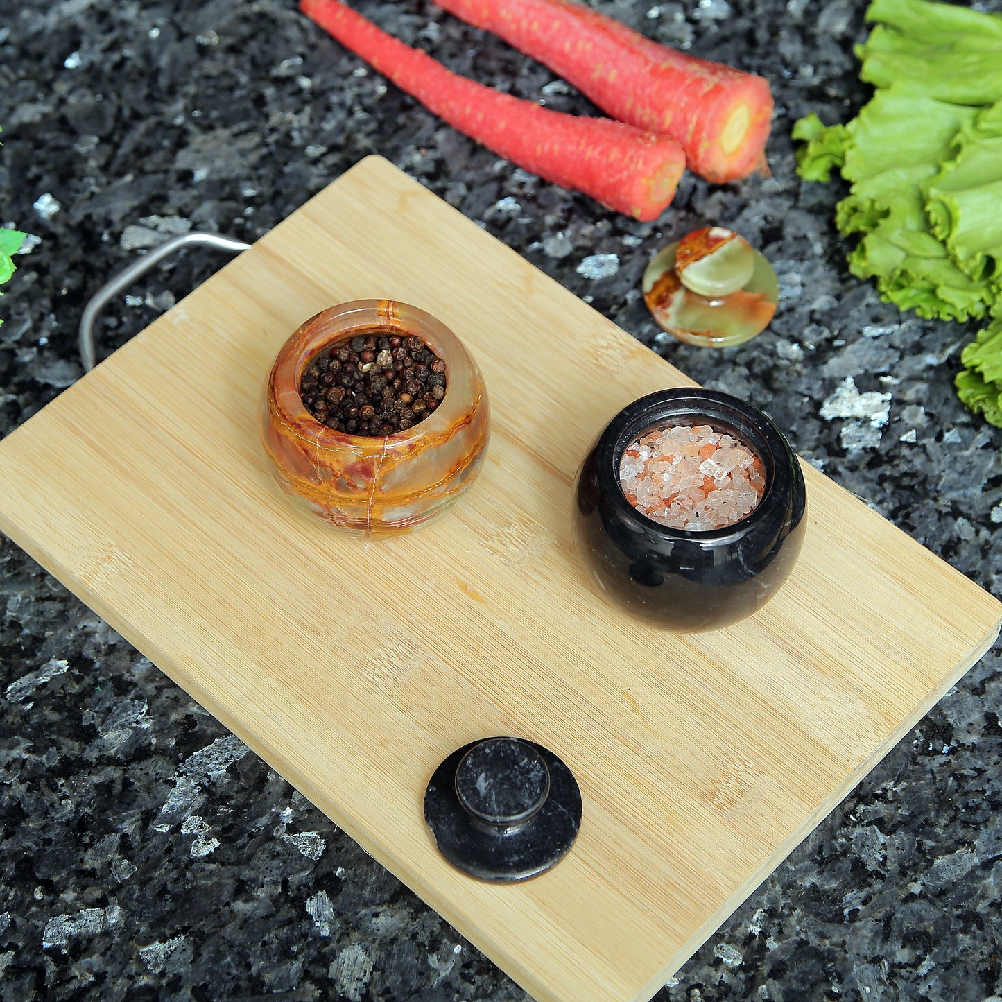 Marble Salt Cellar with Lid- Pack of 2 Marble Salt and Pepper Bowls- Salt Holder with Lid to Put Salt, Paprika, Pepper, and Spice