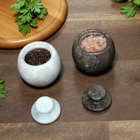 Marble Salt Cellar with Lid- Pack of 2 White and Grey