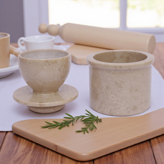 Marble Butter Crock With Lid Perfect Butter Keeper Crock- Beige
