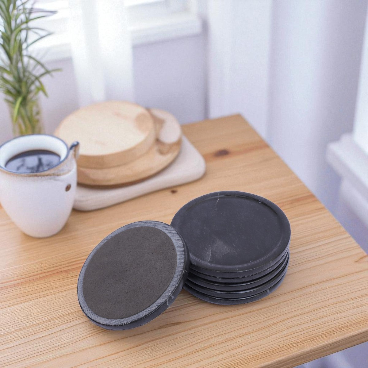 Marble Tea Coaster Pack of 6 - Black