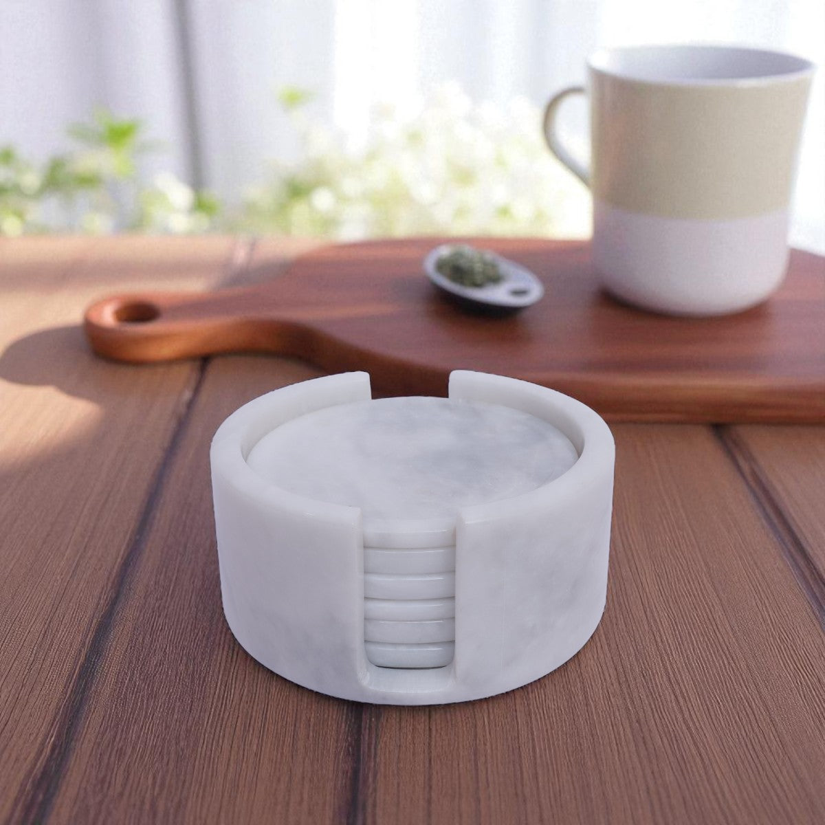 Marble Tea Coaster Pack of 6 - White