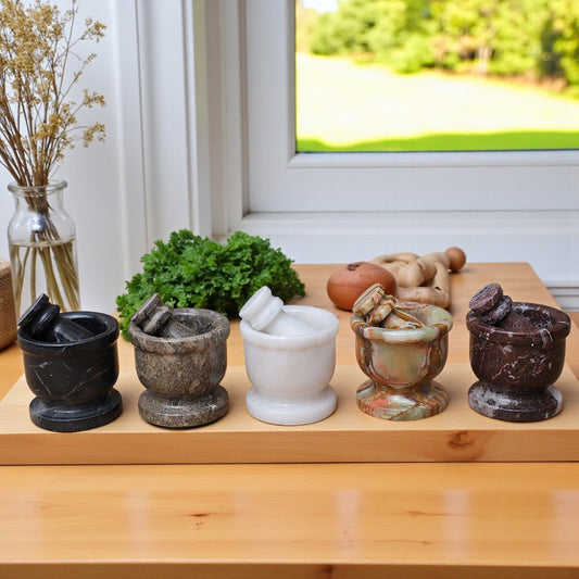 Marble Mortar and Pestle Set (2.5 inch) Onyx Green