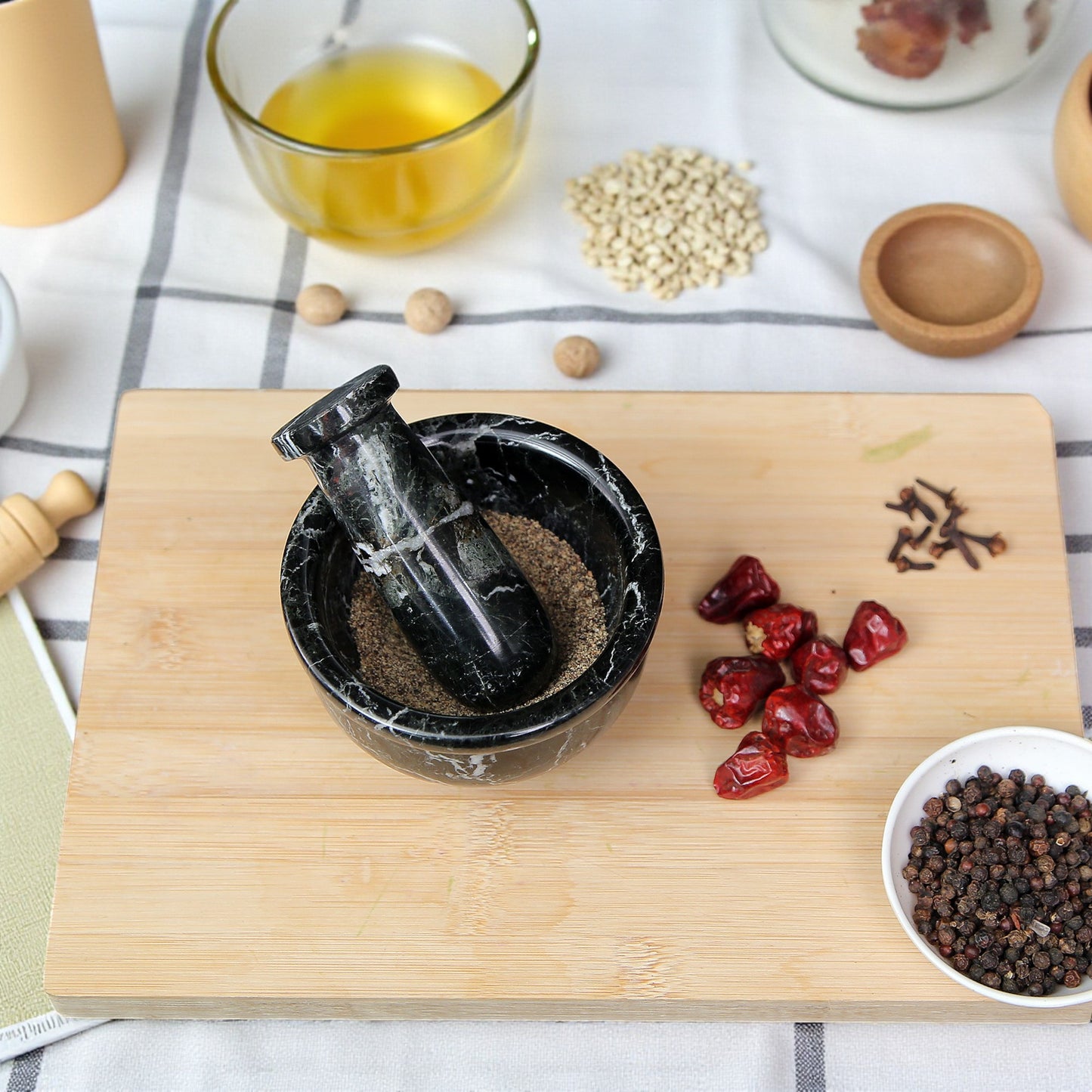 Marble Mortar and Pestle Set (4 inches) Black Zebra