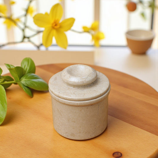 Marble Butter Crock With Lid Perfect Butter Keeper Crock- Beige