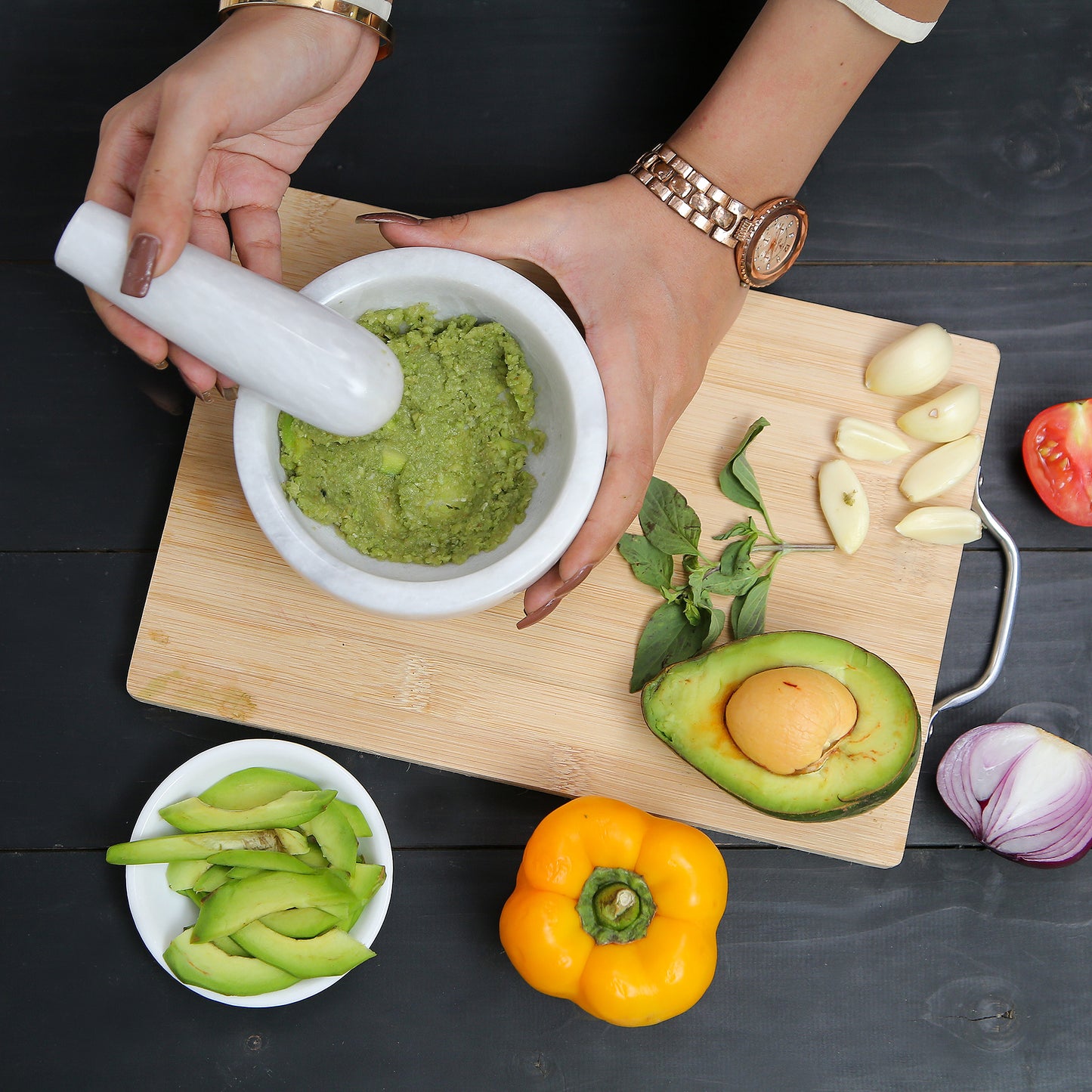 Exquisite Marble Mortar and Pestle Set (5 inch)- Your Ultimate Kitchen Essential for Grinding Spices, Making Guacamole, Salsa, Pesto, and Crushing Pills