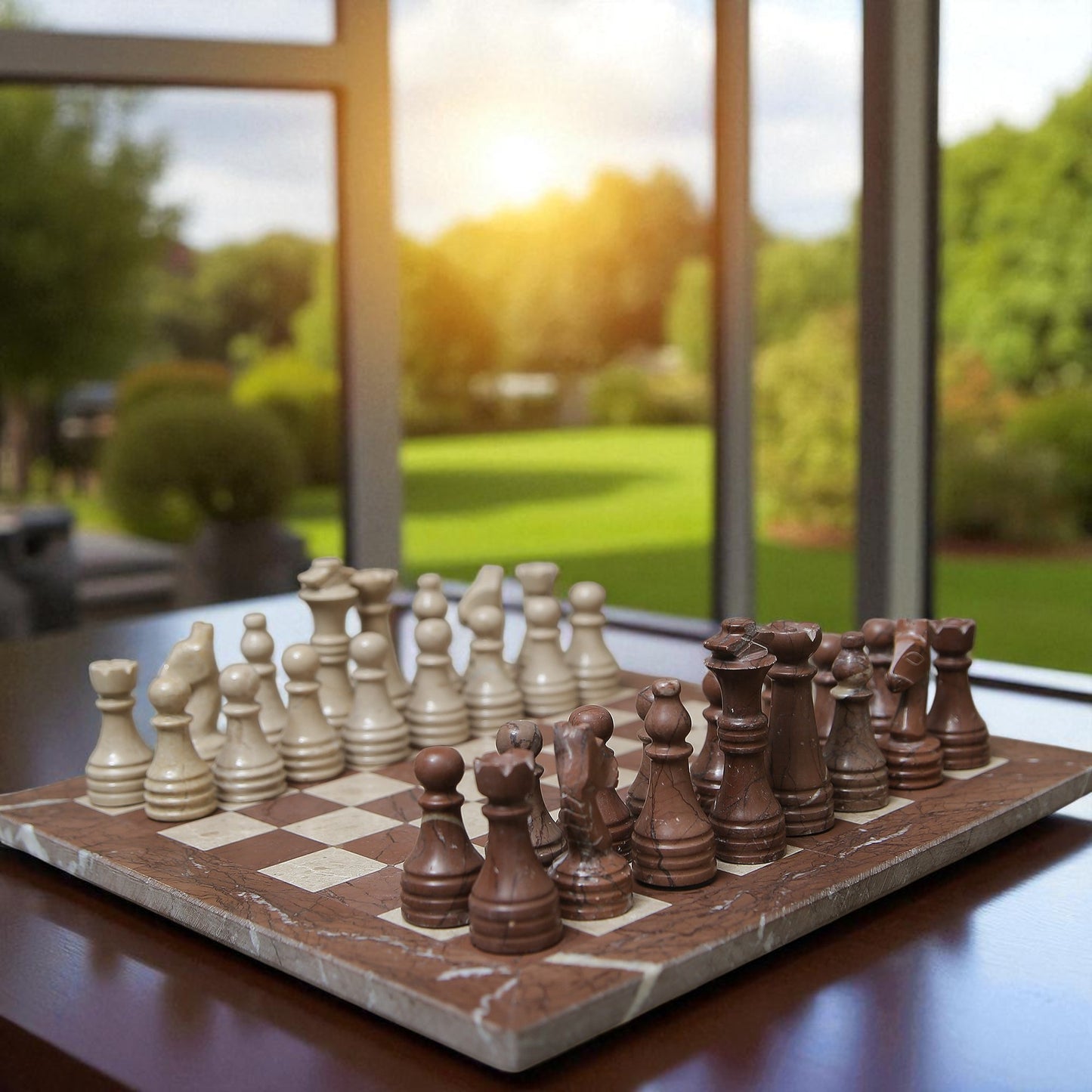 Marble Hives Luxury Handmade Marble Chess Set – Marina & Beige