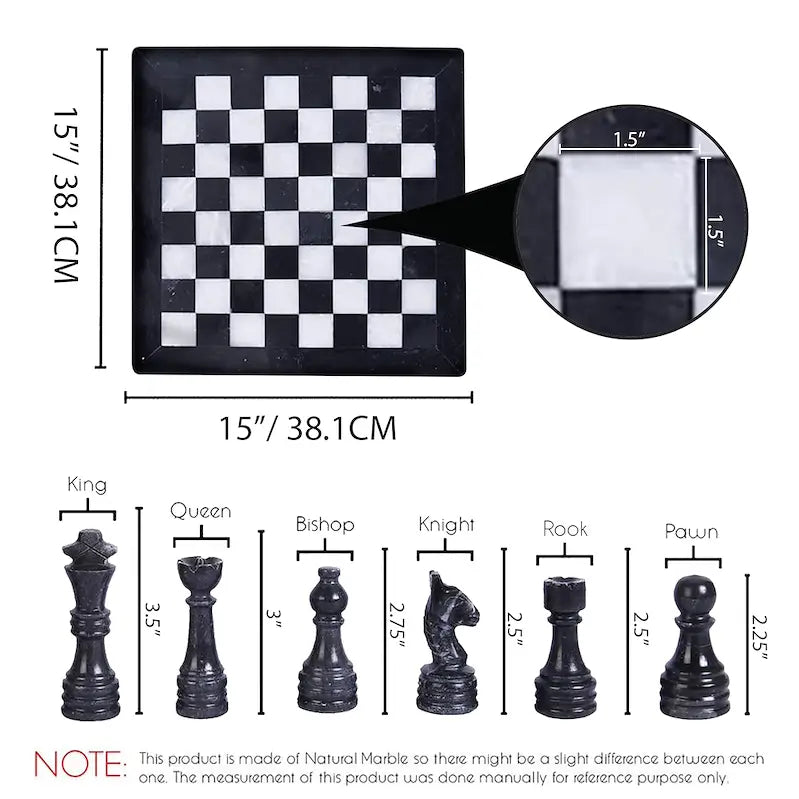 Marble 15 Inch Black and White Chess Set