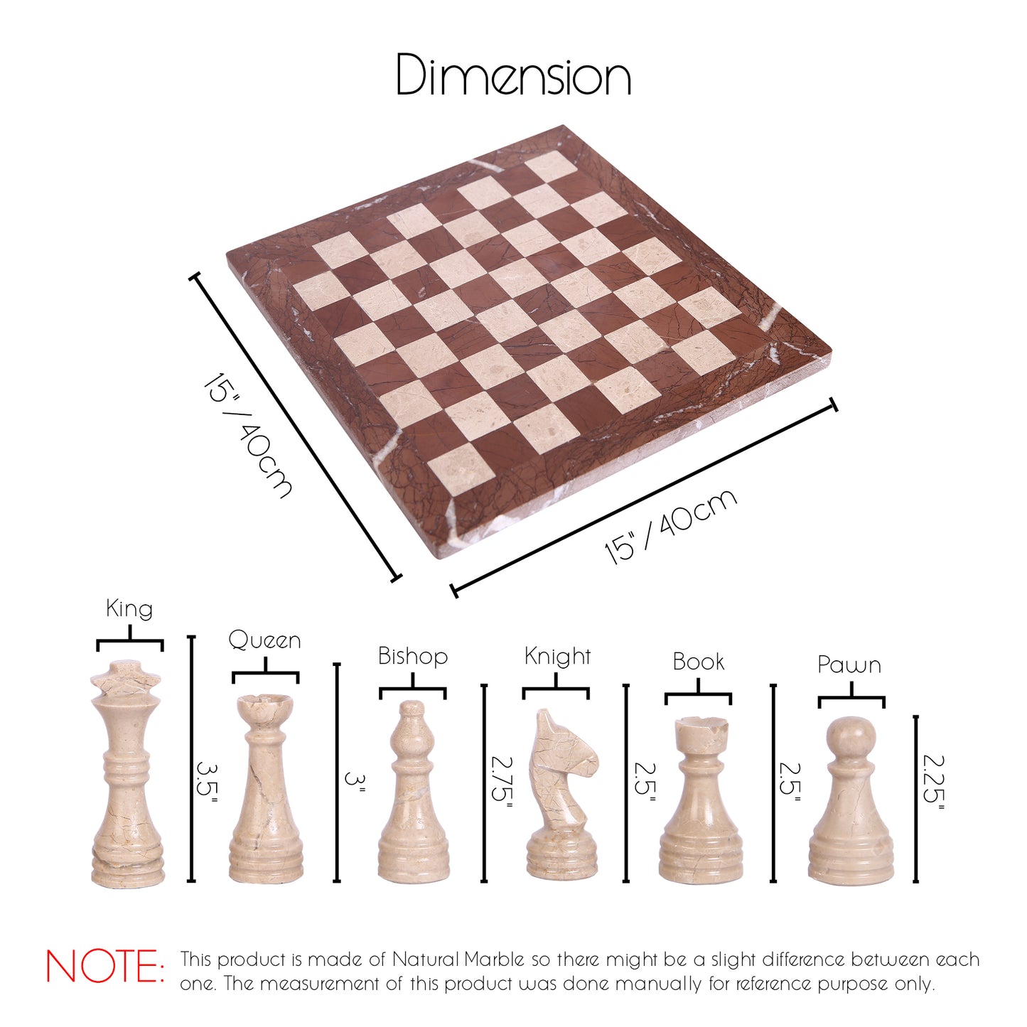 Handmade Marble Chess Set - Marina & Virona (15 x 15 Inches) - Chess Sets for Adults - Premium Quality Chess Boards - Fancy Chess Boards