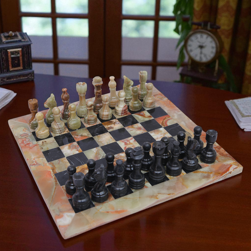Onyx Green and Black Marble  Handmade Chess Set
