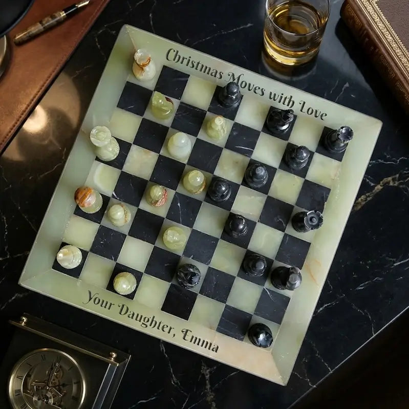  Onyx and Black Marble Chess Set