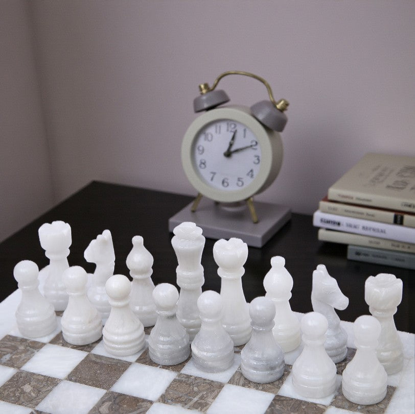Marble Hives Luxury Handmade Marble Chess Set -Grey and White -10 Inch