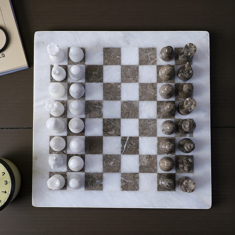 Marble Hives Luxury Handmade Marble Chess Set -Grey and White -10 Inch