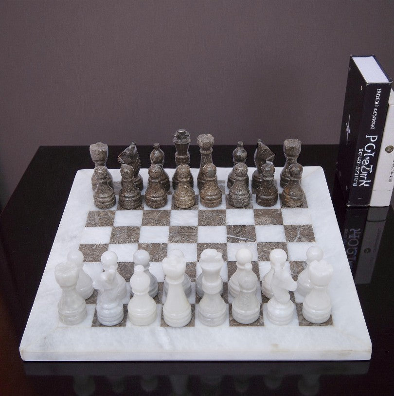 Marble Hives Luxury Handmade Marble Chess Set -Grey and White -10 Inch