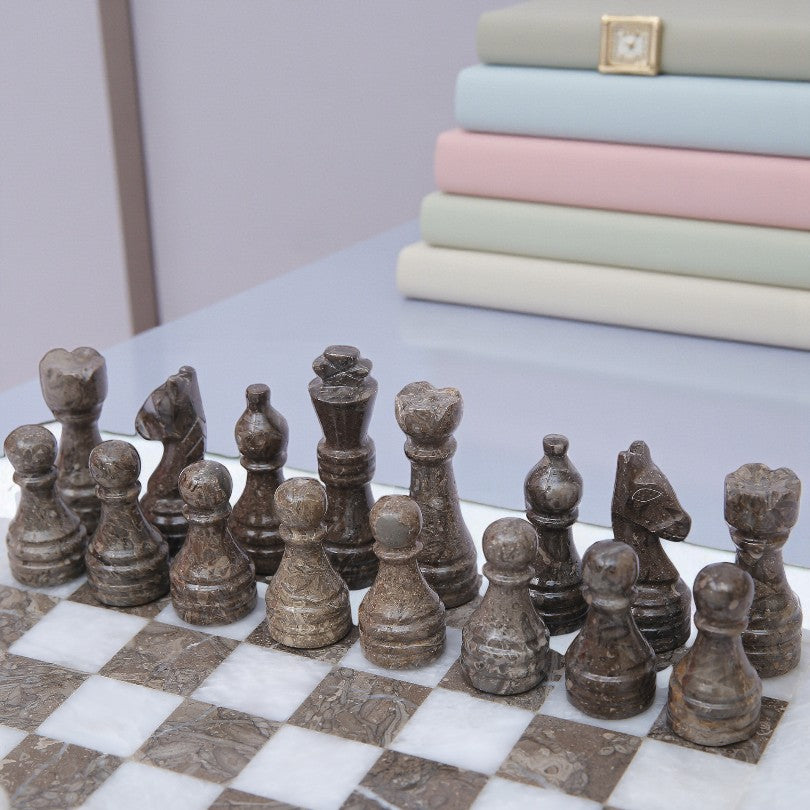 Marble Hives Luxury Handmade Marble Chess Set -Grey and White -10 Inch