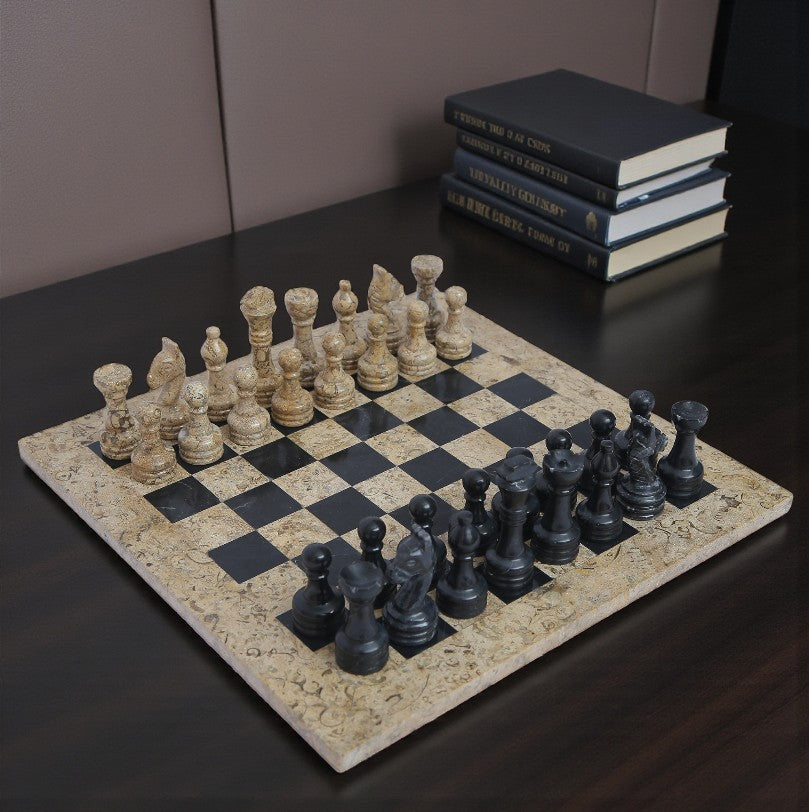 Marble Hives Luxury Handmade Marble Chess Set – Coral and Black -15 Inch