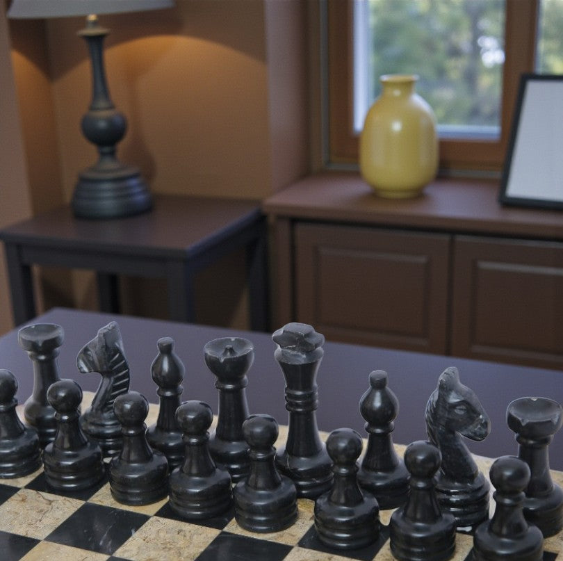 Marble Hives Luxury Handmade Marble Chess Set -Coral and Black -10 Inch