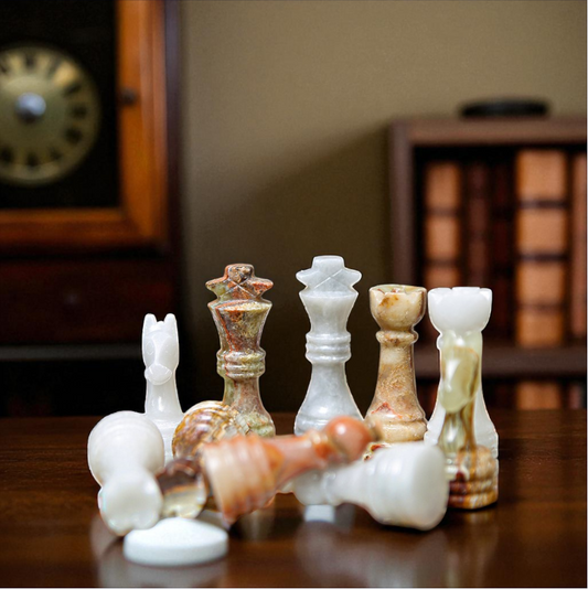 White & Onyx Green Chess Figures