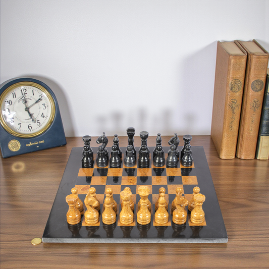 Marble Hives Luxury Handmade Marble Chess Set –  Black and Golden -15 Inch