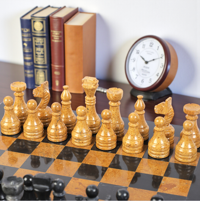 Marble Hives Luxury Handmade Marble Chess Set – Black and Golden