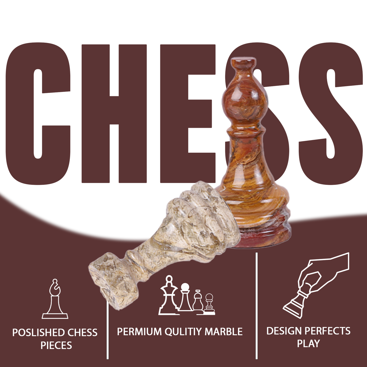 Marble Hives Luxury Handmade Marble Chess Set – Brown and Coral