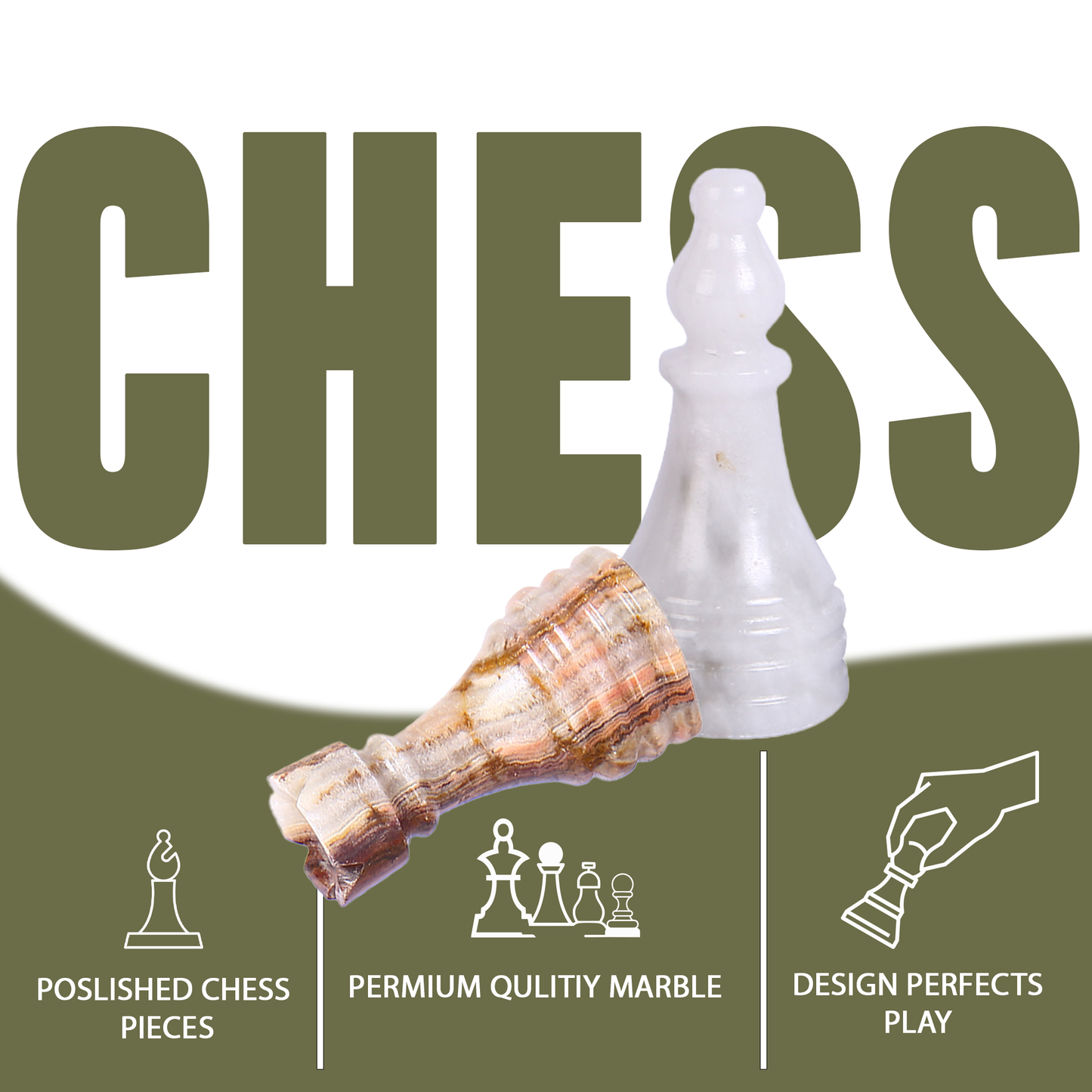 Marble Hives Luxury Handmade Marble Chess Set – Green & White