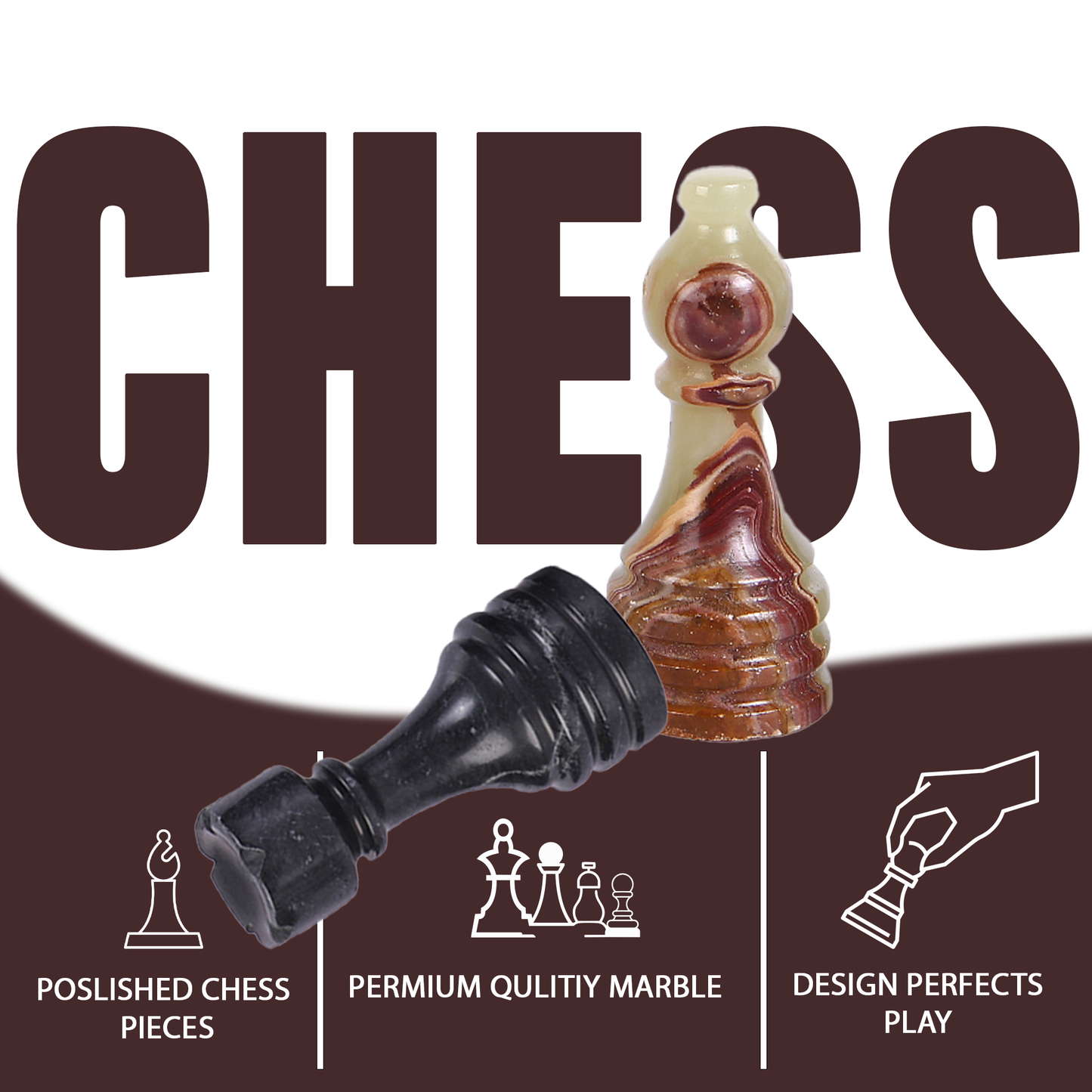 Marble Hives Luxury Handmade Marble Chess Set -Onyx and Black -10 Inch