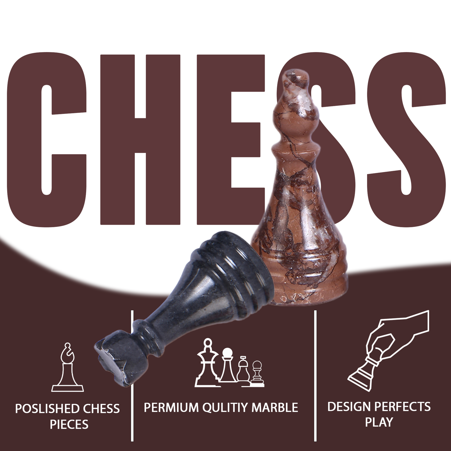 Marble Hives Luxury Handmade Marble Chess Set -Marina and Black -10 Inch