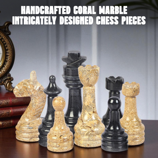 Marble Hives Luxury Handmade Marble Chess Set – Black and Coral