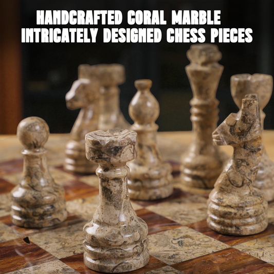 Marble Hives Luxury Handmade Marble Chess Set – Brown and Coral