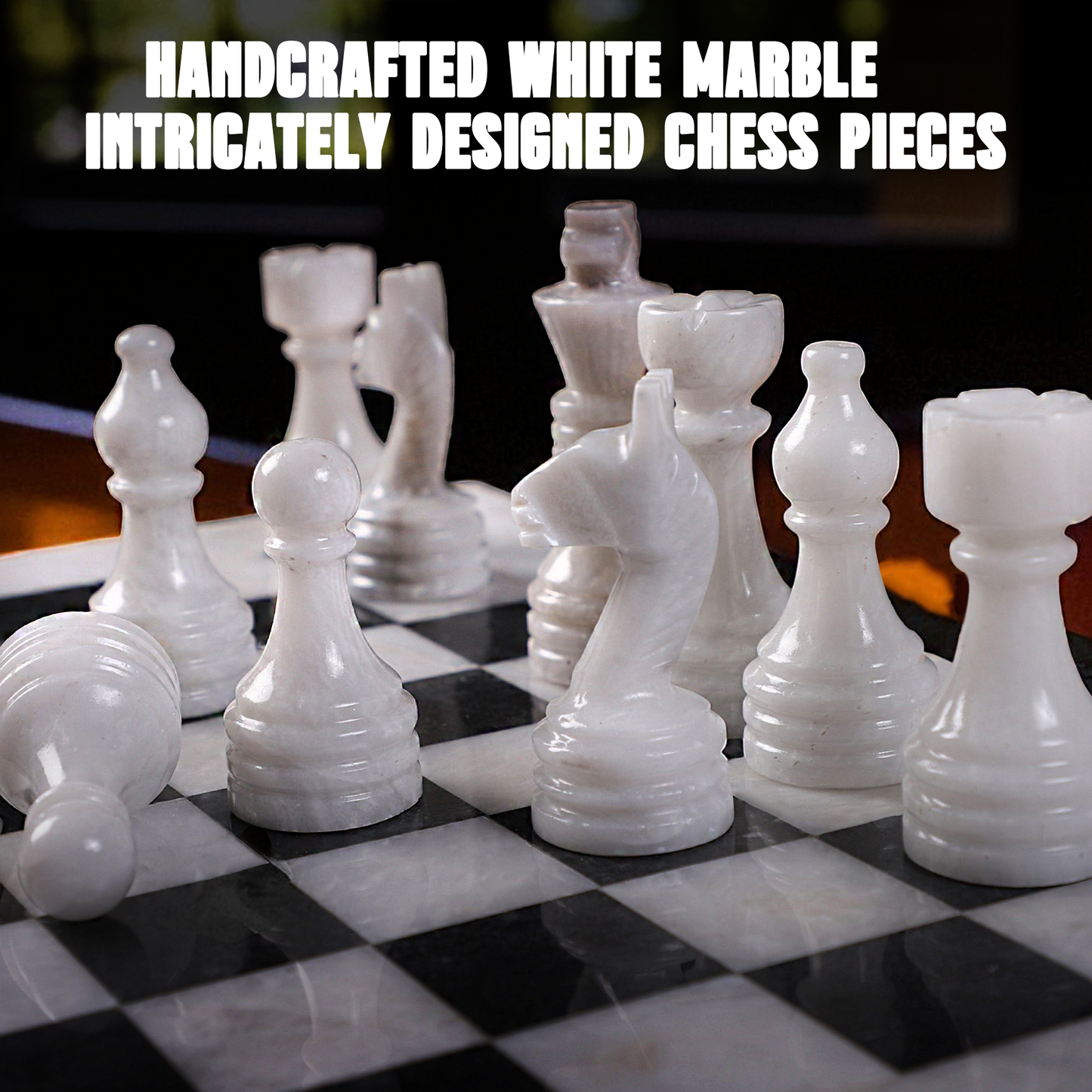 Marble Hives Luxury Handmade Marble Chess Set – Black and White