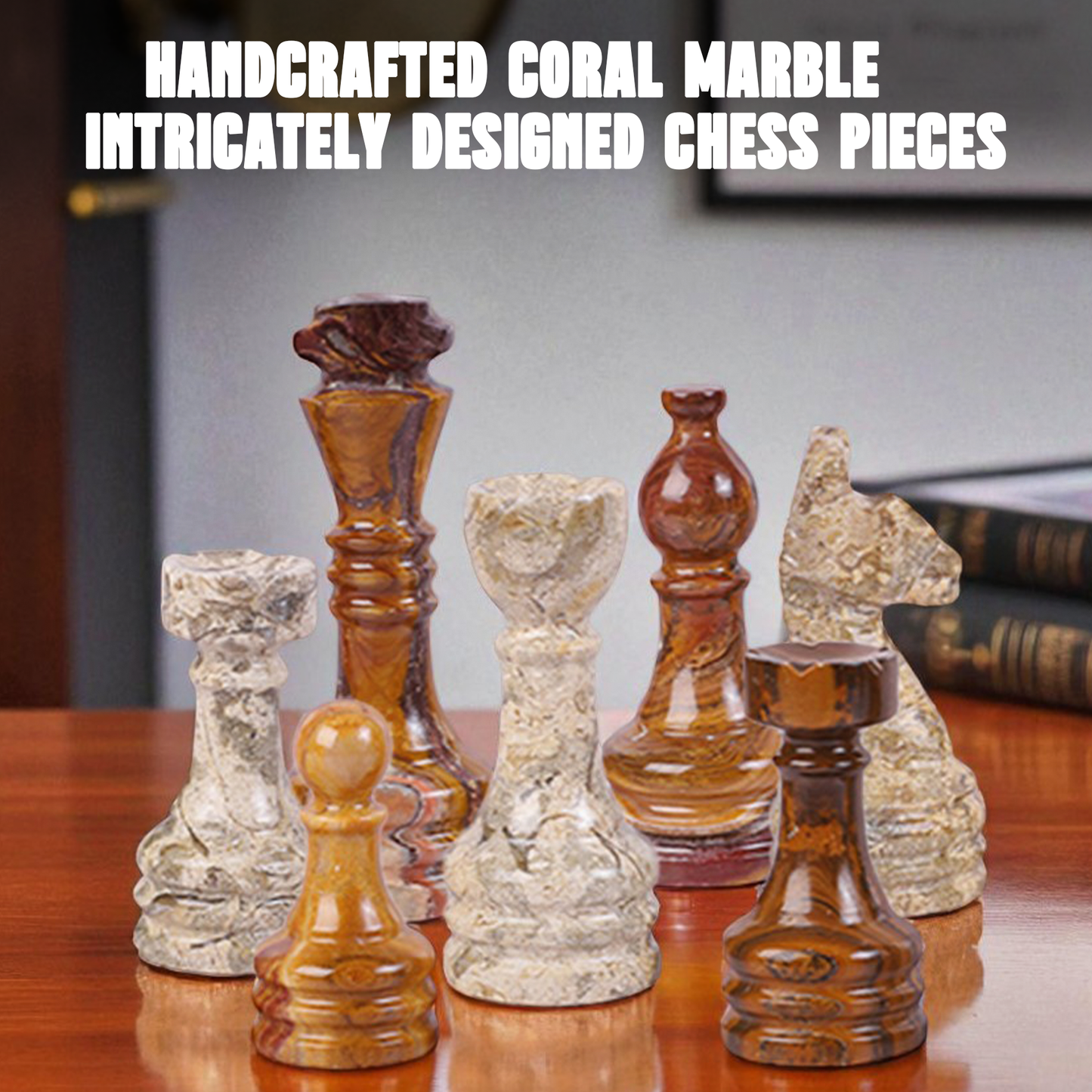 Marble Hives Luxury Handmade Marble Chess Set – Brown and Coral