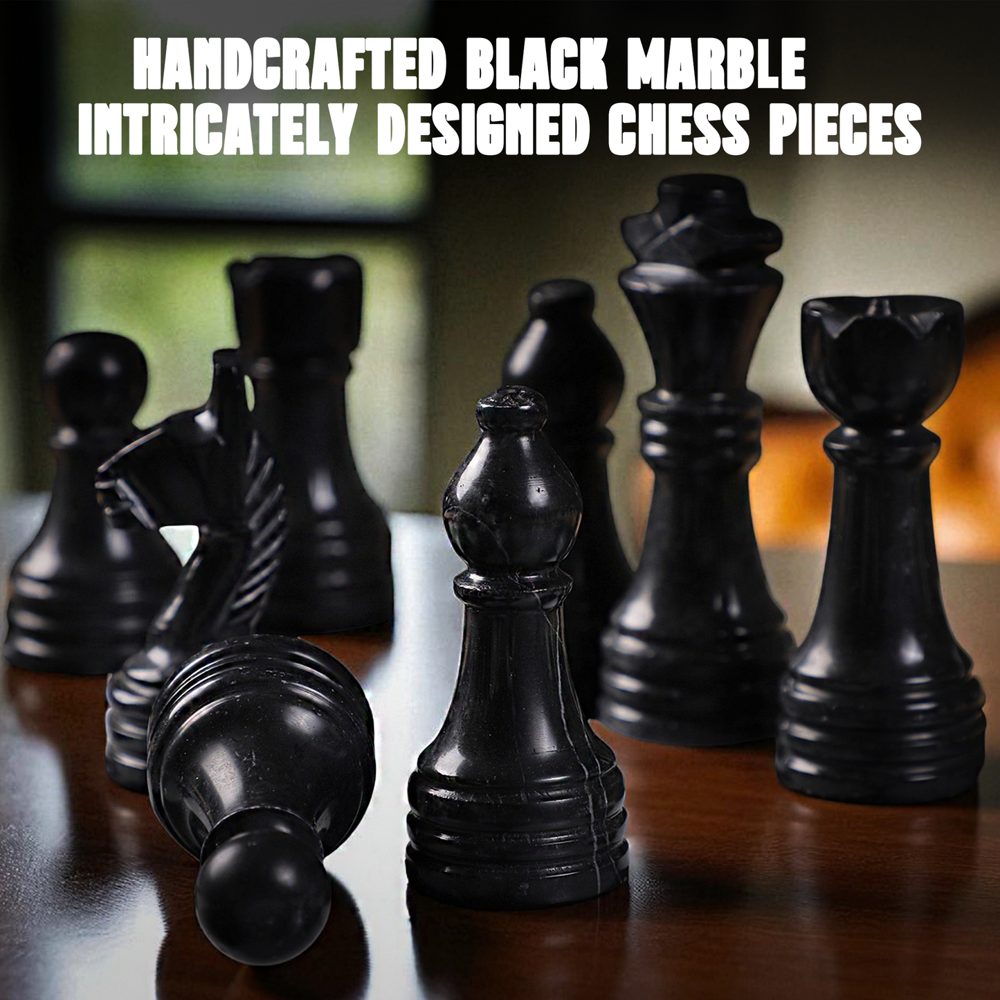 Marble Hives Luxury Handmade Marble Chess Set – Black and White