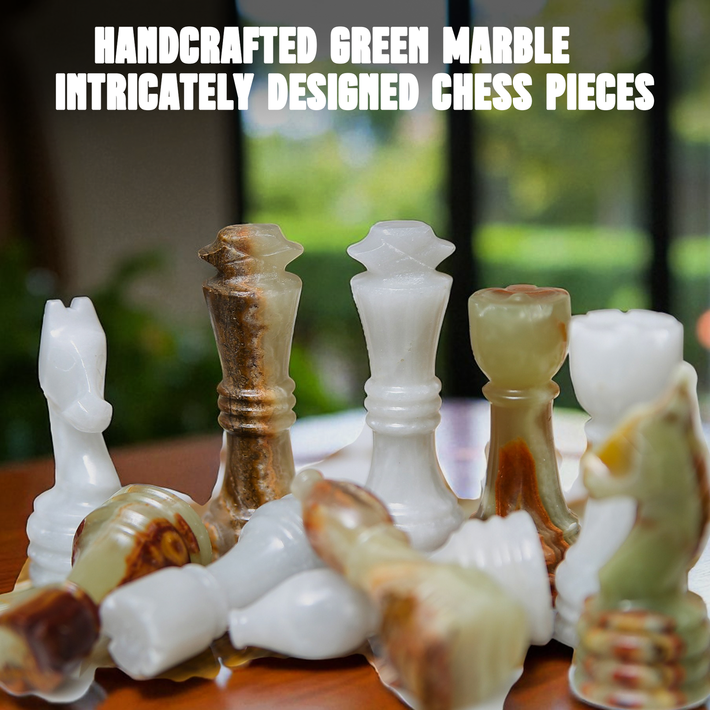 Marble Hives Luxury Handmade Marble Chess Set –  White and Green