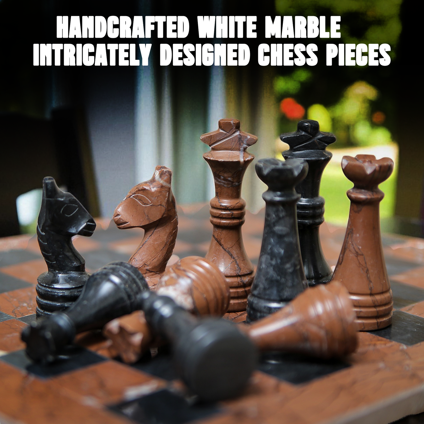Marble Hives Luxury Handmade Marble Chess Set -Marina and Black -10 Inch
