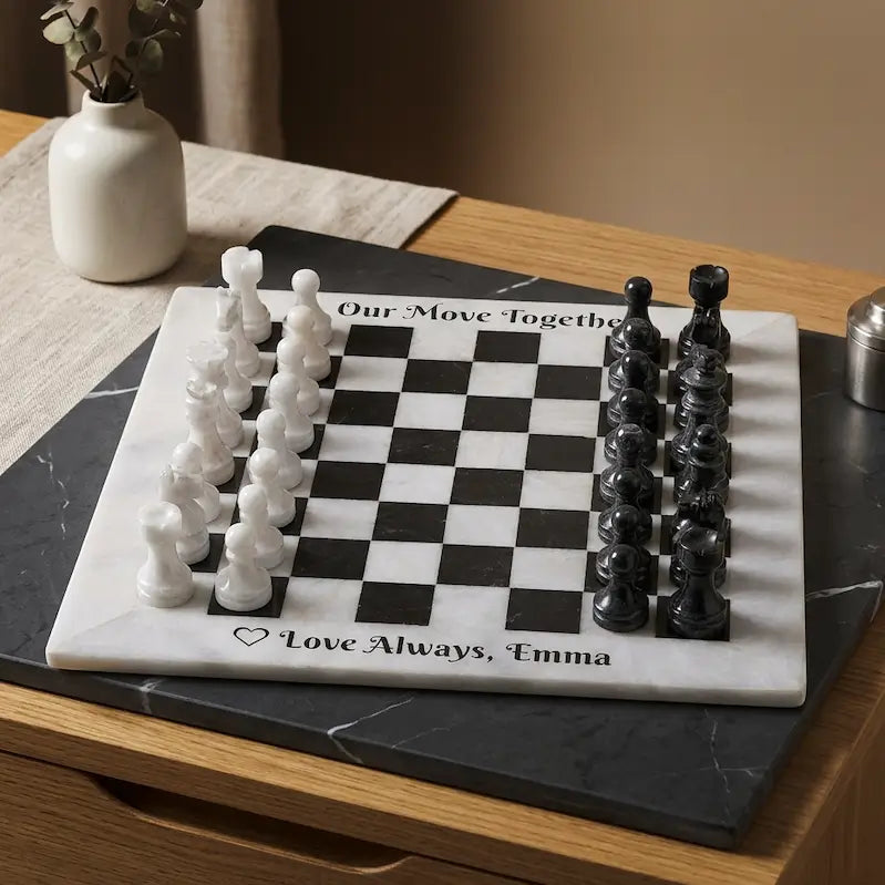 White and Black Marble Chess Set
