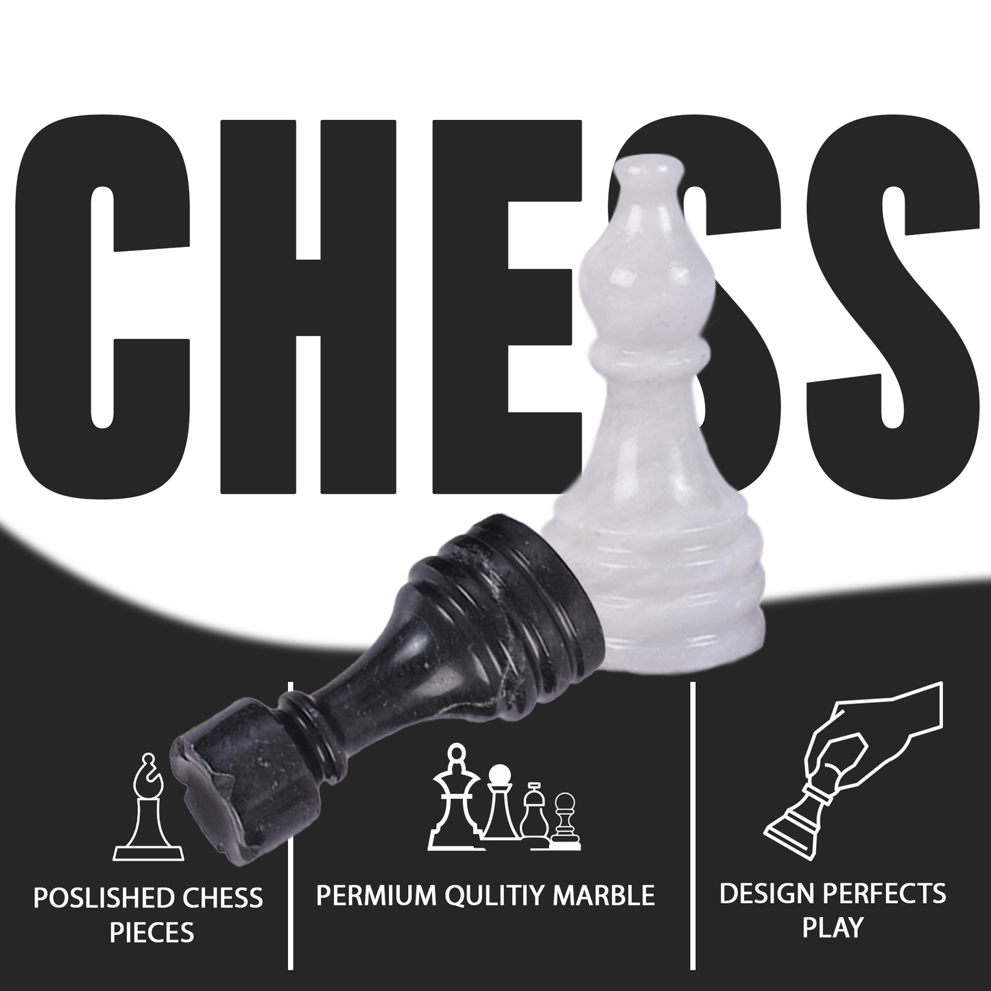 Marble Hives Luxury Handmade Marble Chess Set – Black and White