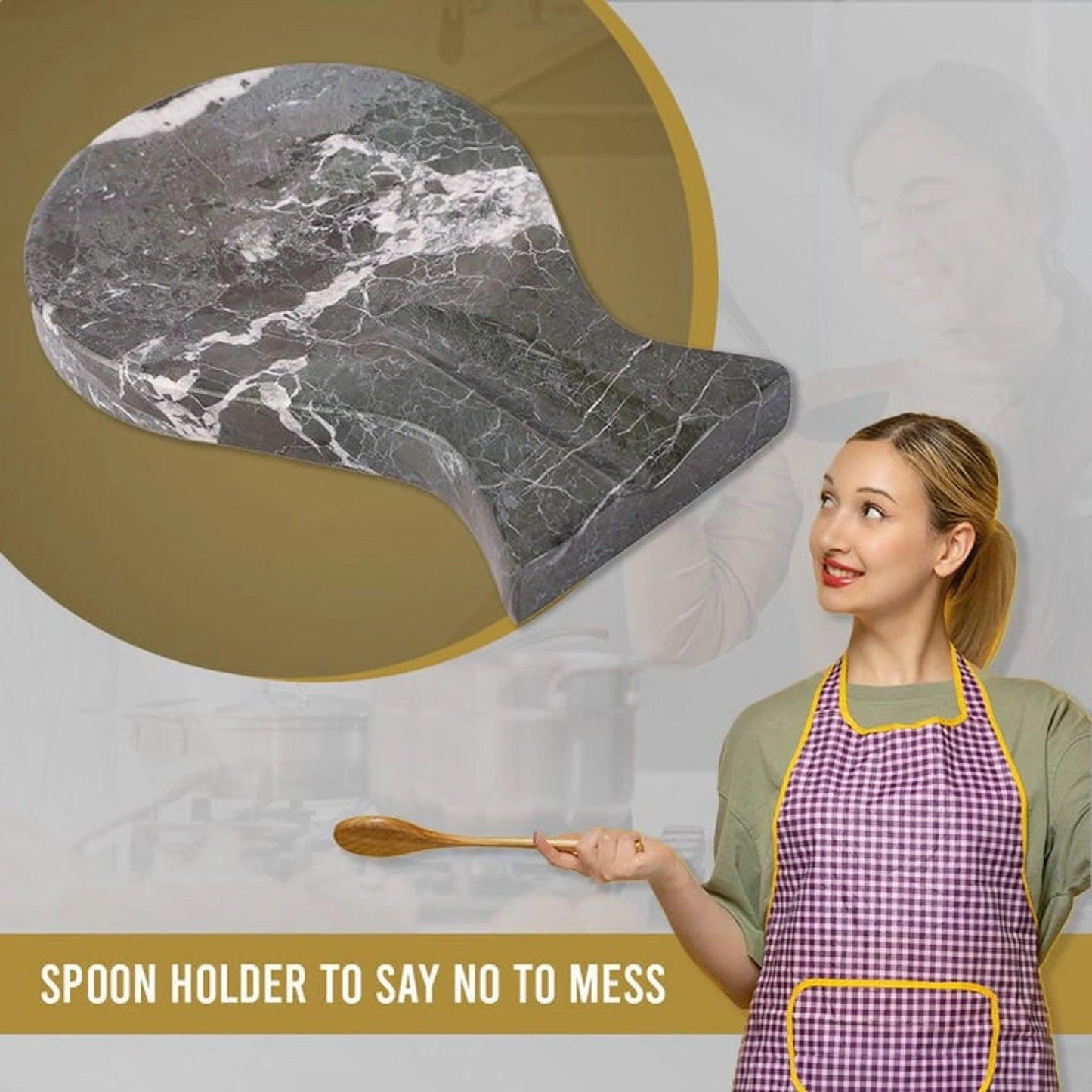 Marble Spoon Rest, Utensil Holder and Versatile Kitchen Counter Accessory with Adhesive Stickers for Secure Placement, 8L x 5.5W x 1H Inches, and Effortless Style and Functionality