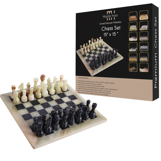 15 Inch Angori & Black Marble Chess Set
