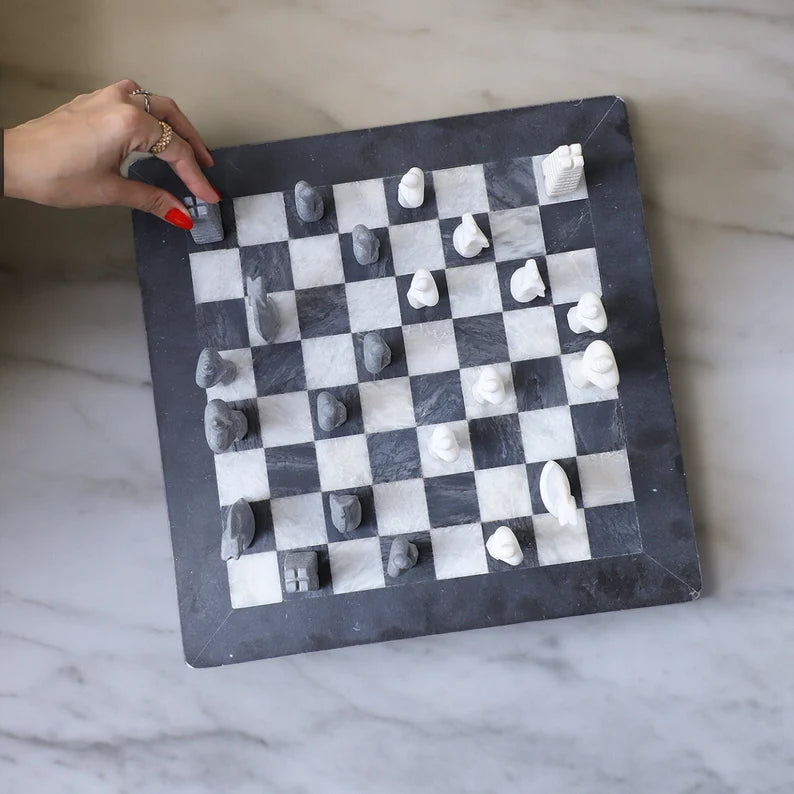 black and white marble Antique chess set 
