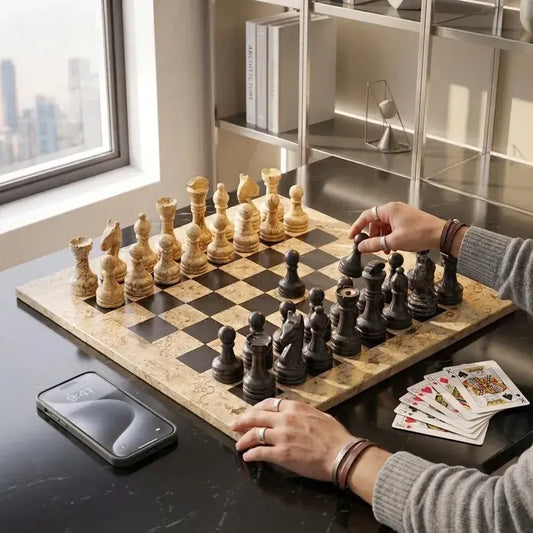 black coral customized marble chess set