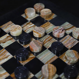 black and onyx green marble chess checkers