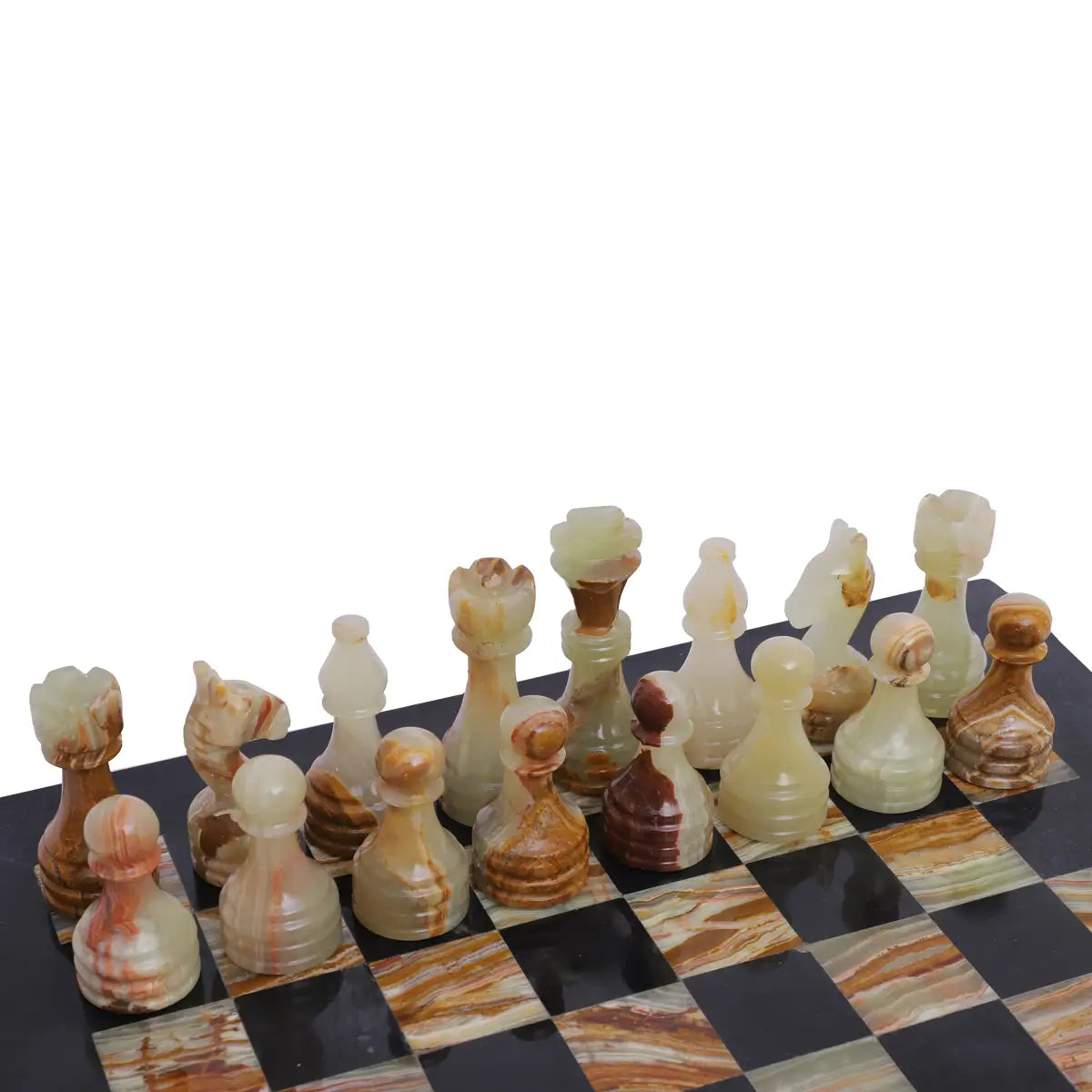 15 Inch Black & Onyx Green Marble Chess Set With Free Checker