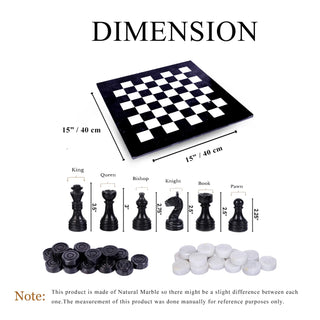 15 Inch Black and White Marble Chess Set with FREE Checkers