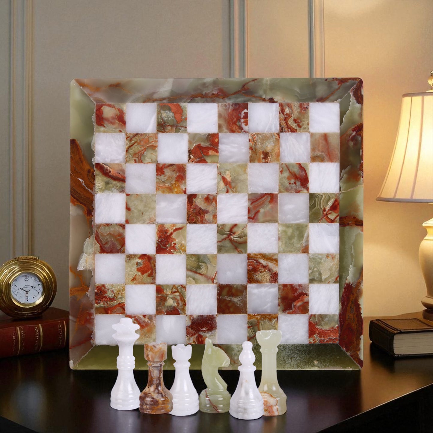 Marble Hives Luxury Handmade Marble Chess Set -Green and White -10 Inch