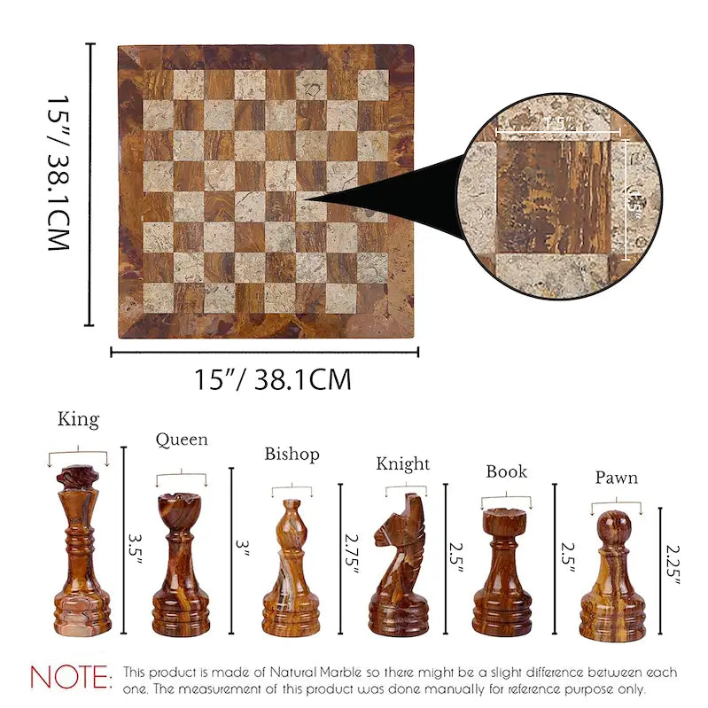 15 Inch Red and coral Marble Chess Set