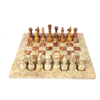 Coral and Dark Brown Fancy Chess Set