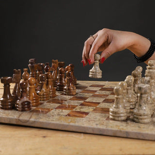 dark brown marble handmade chess set